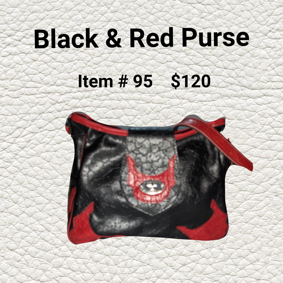 Black & Red Leather Purse – Handcrafted Two-Tone Bag