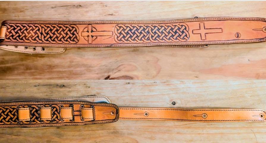 Guitar Strap with Celtic interlace and Latin Cross