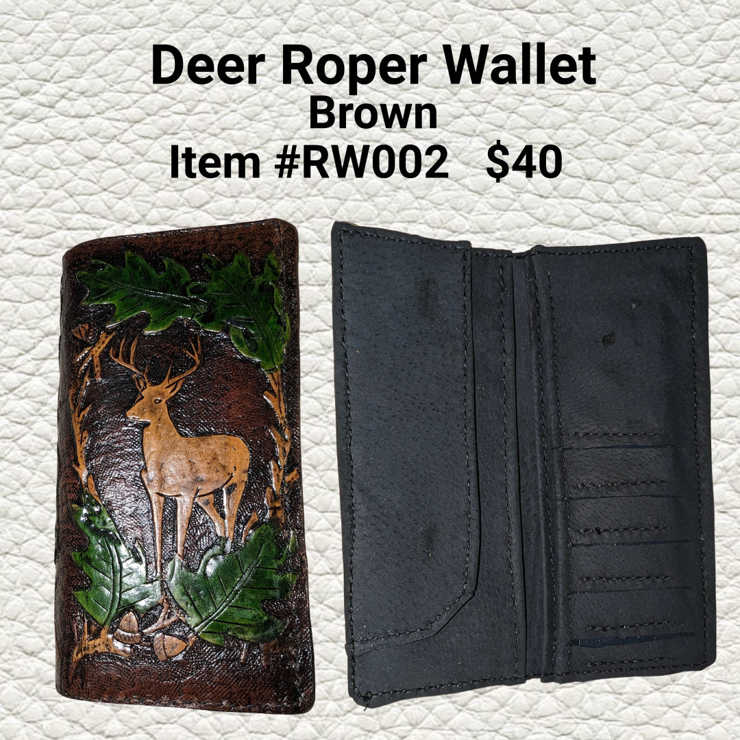 Deer Roper Wallet – Hand-Tooled Brown Leather Western Wallet