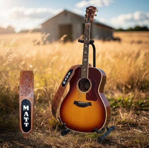 Guitar Strap - Merle Haggard Style Sheridan Floral Design with Customized Name