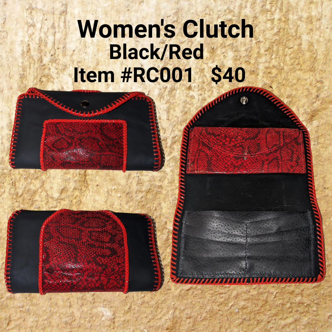 Women’s Clutch – Black & Red Handcrafted Wallet