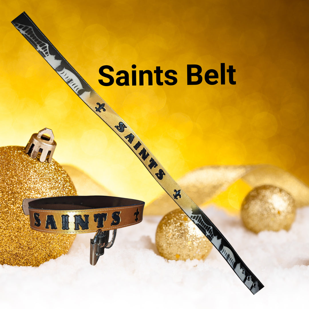Saints Belt – Black & Gold Airbrushed Handcrafted Leather Belt