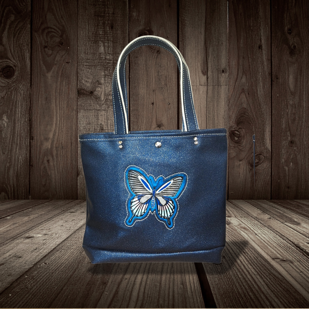 Butterfly Italian Leather Tote Bag with Pockets