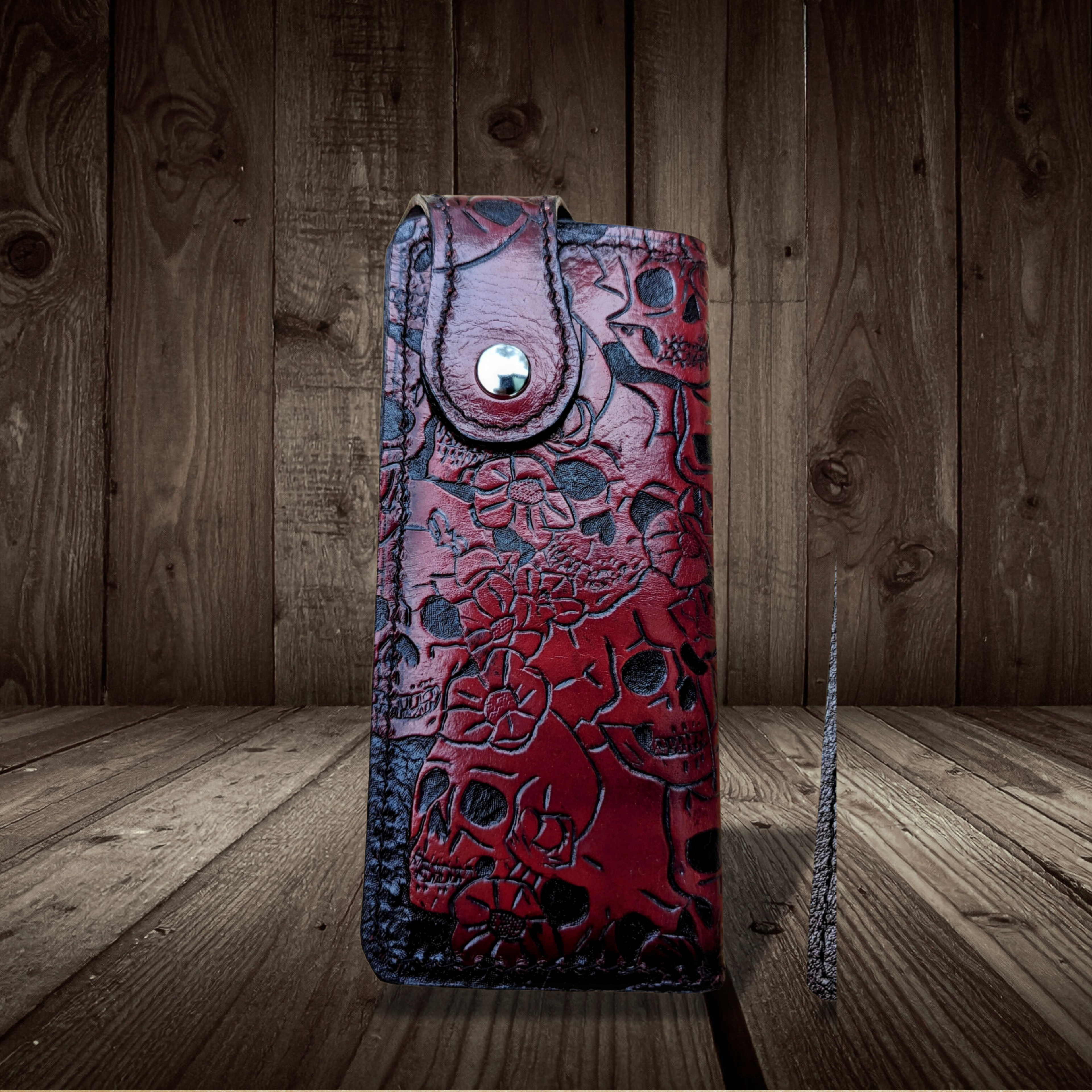 Bordeaux Skull with Flowers Biker Wallet