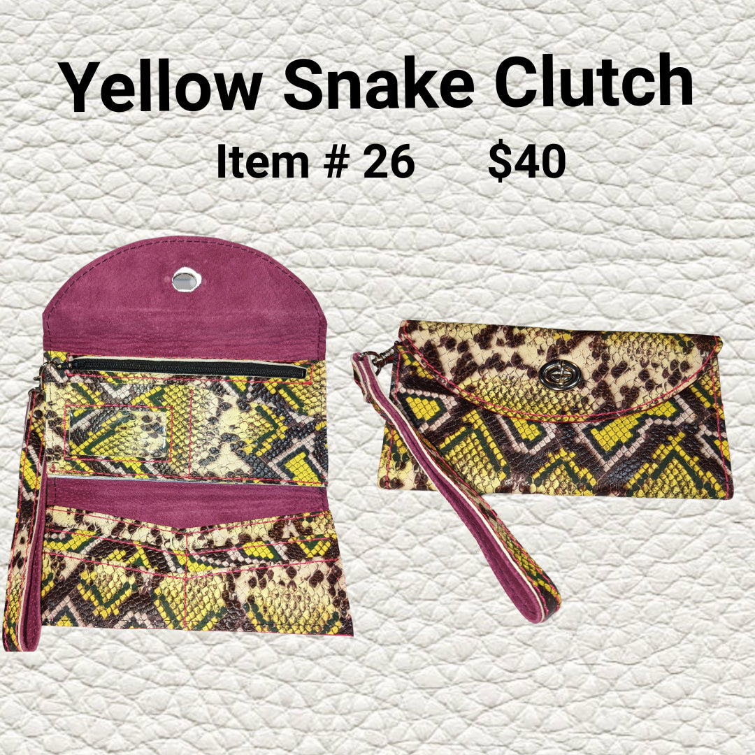 Yellow Snake Print Clutch – Wristlet with Zipper & Snap Closure